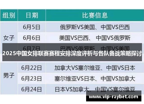 2025中国女排联赛赛程安排深度评析与各队备战策略探讨